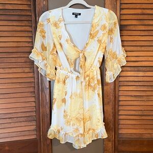 Express Yellow Floral Tie Front Romper